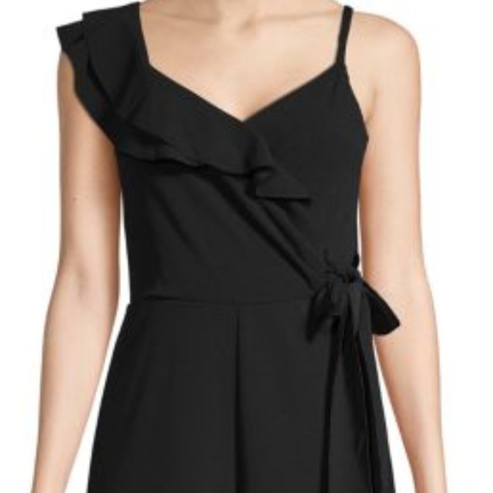 Rachel Roy Black One Shoulder Ruffle Wide Leg Crop  Reed Jumpsuit SZ XL NEW Tags - Picture 2 of 6